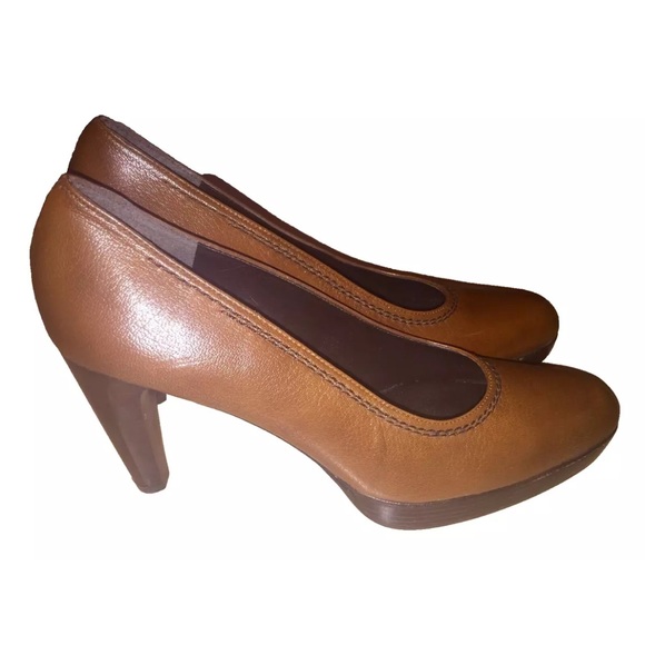 NWOB Stuart Weitzman Brown Leather Platform Pumps, Size 10 SS - Picture 1 of 4